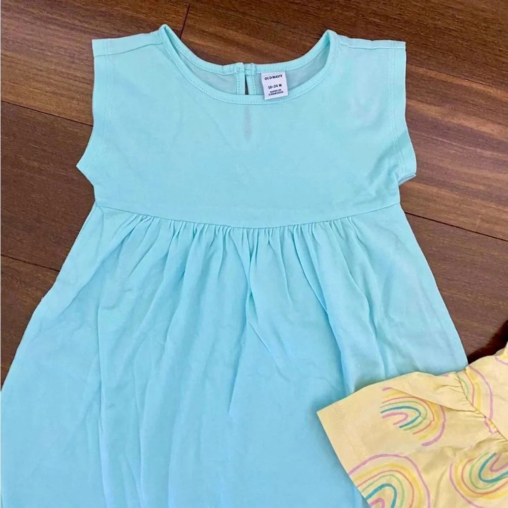 BNWT Kids' Aqua and Yellow Rainbow Dresses - Picture 3 of 3